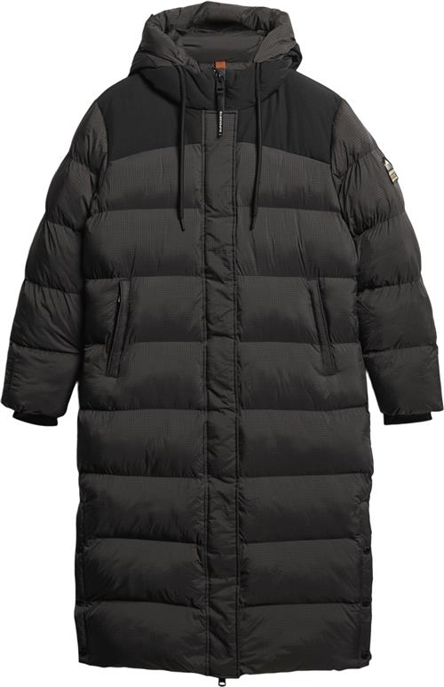 Superdry Ripstop Longline Puffer Jacket Kvinde Black Grid Dunjakker Str XL - hos Magasin