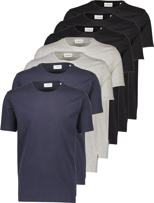 Lindbergh Basic Oneck tee S/S 7 Pack Mand Bl/gr/na Kortærmede T-shirts Regular Fit Str L - hos Magasin