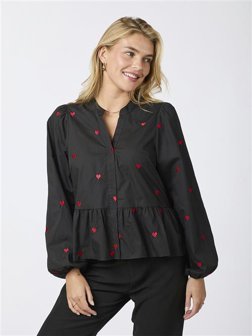 Neo Noir Savoy Hearts Blouse Kvinde Black Langærmede Skjorter Str 40 - hos Magasin