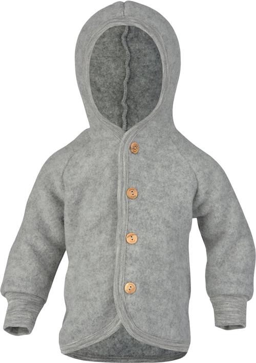 Engel Natur Hooded Jacket, With Wooden Buttons, IVN Best Str 62-68 - Lysgrå Bluser & Cardigans I Uld hos Magasin