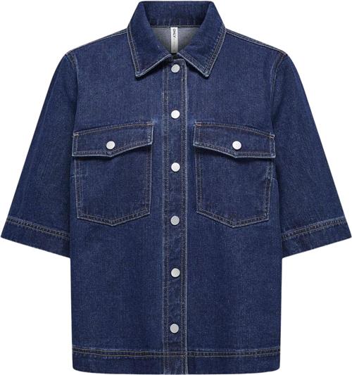 ONLY Onlbelle S/S Shirt DNM GUA Noos Kvinde Dark Blue Denim Skjorter Regular Fit Str L - hos Magasin