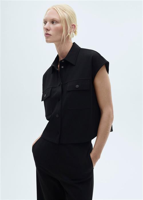 MANGO Vest With Buttons and Pockets Kvinde Black Veste Str L - hos Magasin