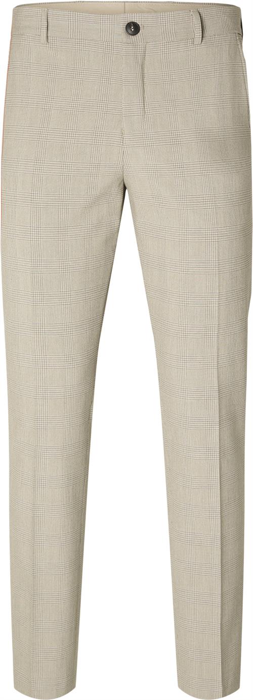 Se Selected Homme Slhslimliam Sand Check TRS Flex NO Mand Sand/brown Chinos Str 48 - hos Magasin ved Magasin