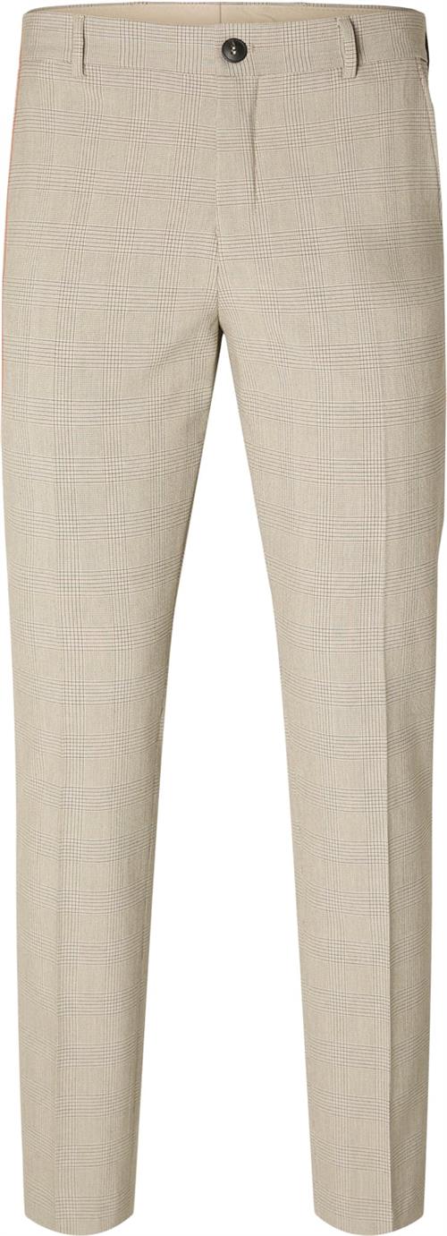 Se Selected Homme Slhslimliam Sand Check TRS Flex NO Mand Sand/brown Chinos Str 54 - hos Magasin ved Magasin