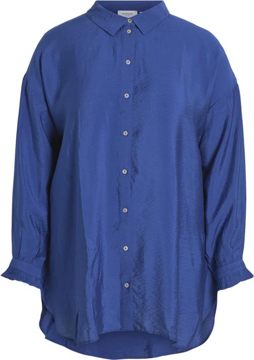 Vila Vimandy L/S Long Shirt/cur Kvinde True Blue Langærmede Skjorter Str 48 - Viskose hos Magasin