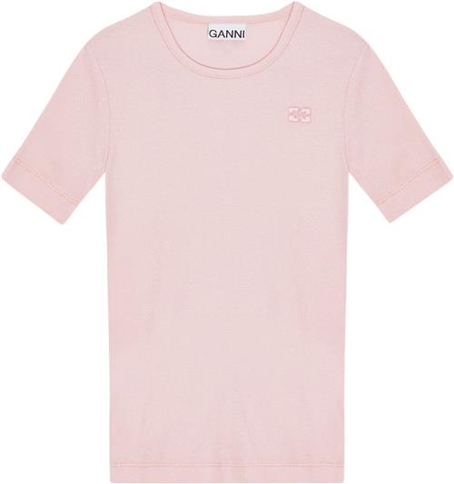 Se Ganni Soft Cotton Rib Short Sleeve Tshir Kvinde Chalk Pink Kortærmede T-shirts Str L - hos Magasin ved Magasin