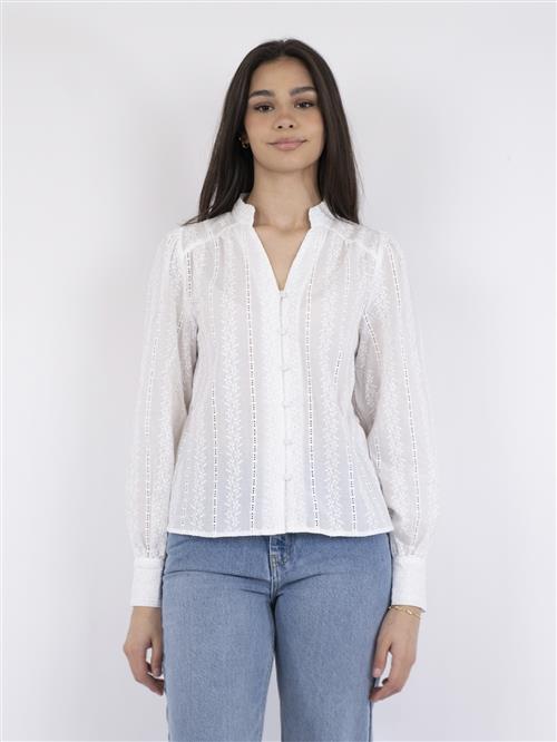 Neo Noir Massima Embroidery Blouse Kvinde White Langærmede Bluser Str 44 - hos Magasin