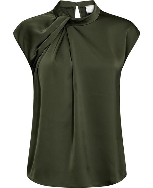 Neo Noir Fleur Drapy Satin Blouse Kvinde Army Kortærmede Bluser Str 44 - hos Magasin