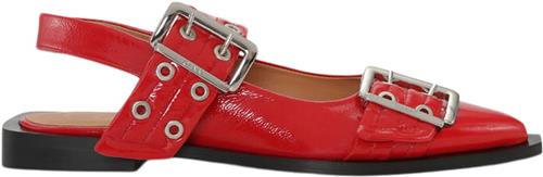 Ganni Feminine Buckle Ballerina Naplack Kvinde Racing Red Flade Sandaler Str 39 - hos Magasin