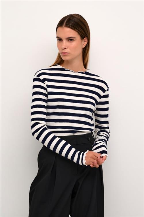 Karen by Simonsen Candacekb Big Stripe LS Kvinde Egret/night Sky Stripe Langærmede T-shirts Str L - hos Magasin