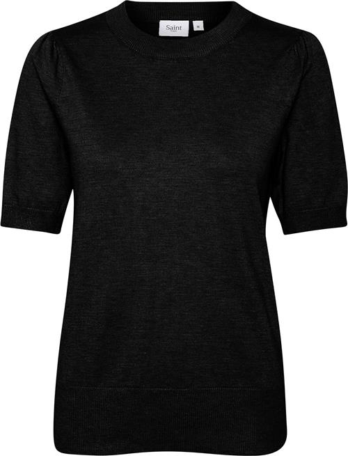 Se Saint Tropez Milasz SS Pullover Kvinde Black Kortærmet Strik Classic Fit Str L - hos Magasin ved Magasin