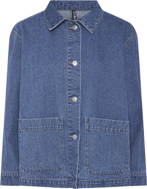 Pieces Pcchrissy LS Denim Loose Shirt PWP Kvinde Blå Skjorter Relaxed Fit Str XS Denim - hos Magasin