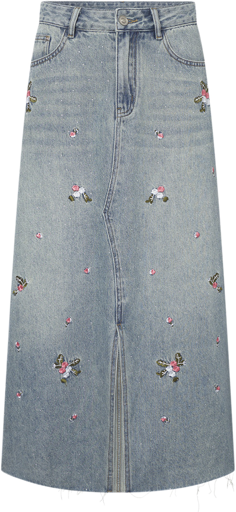 HUNKØN Dolly Denim Skirt Kvinde Light Denim Midi Nederdele Str S Denim - hos Magasin