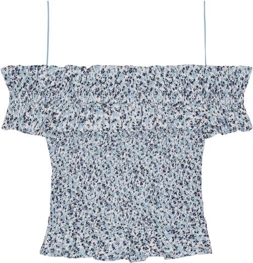 Ganni Printed Cotton Offshoulder Smock T Kvinde Glacier Lake Toppe Str 40 - hos Magasin