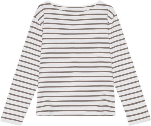 Se Moshi Moshi Mind Blessed Sweatshirt Stripe Kvinde Ecru / Dark Taupe Langærmede Bluser Str L - hos Magasin ved Magasin