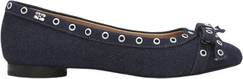 Se Ganni Eyelets Bow Ballerina Denim Kvinde Dark Navy Ballerinaer Str 40 Denim - hos Magasin ved Magasin