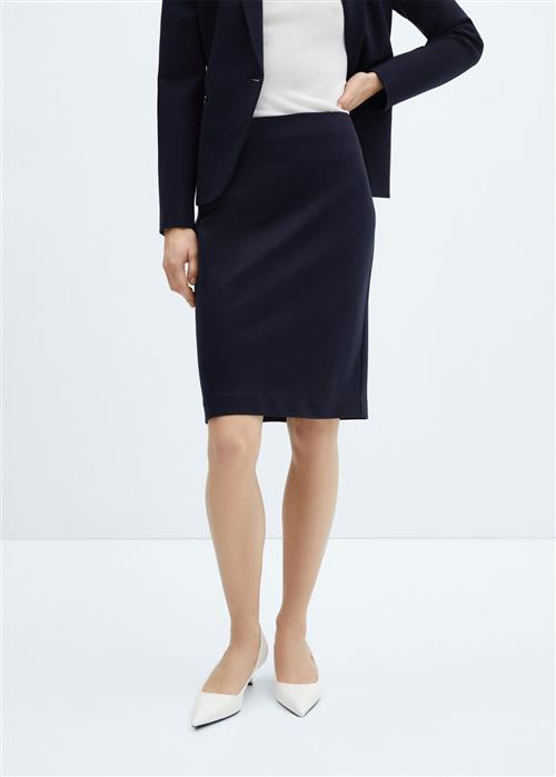 MANGO Pencil Skirt With Romeknit Opening Kvinde Navy Midi Nederdele Str XXS - hos Magasin