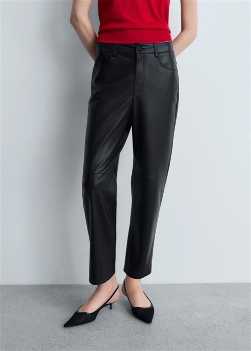 MANGO Leathereffect Straight Trousers Kvinde Black Bukser Str 38 - Læder hos Magasin