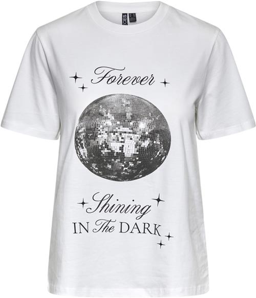 Pieces Pcronda SS Printed Tshirt Kvinde Bright White/forever Shining In The Kortærmede T-shirts Regular Fit Str S - Bomuld hos Magasin