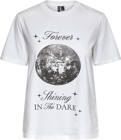 Pieces Pcronda SS Printed Tshirt Kvinde Bright White/forever Shining In The Kortærmede T-shirts Regular Fit Str M - Bomuld hos Magasin