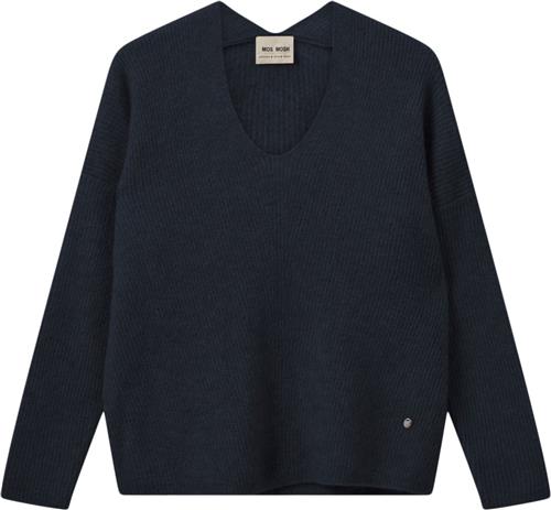 Mos Mosh Mmthora Vneck Knit Kvinde Salute Navy Sweaters Str XS - hos Magasin