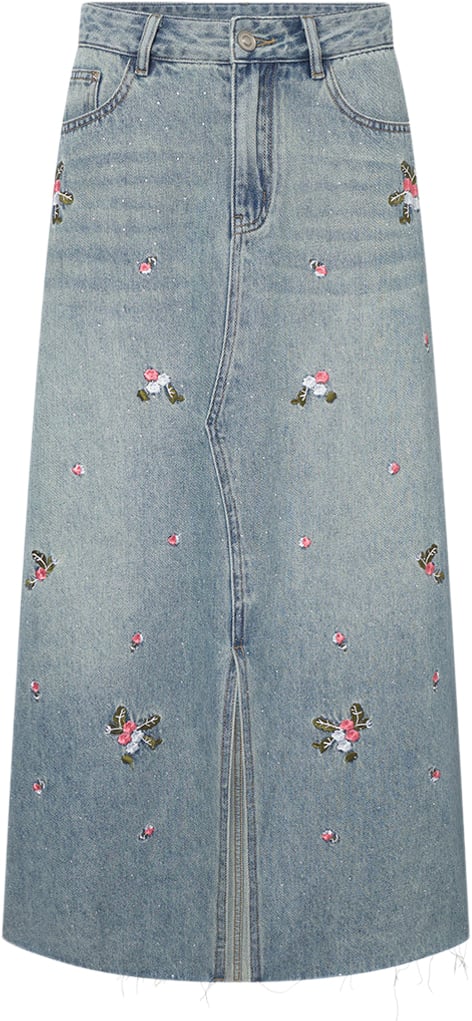 HUNKØN Dolly Denim Skirt Kvinde Light Denim Midi Nederdele Str XS Denim - hos Magasin