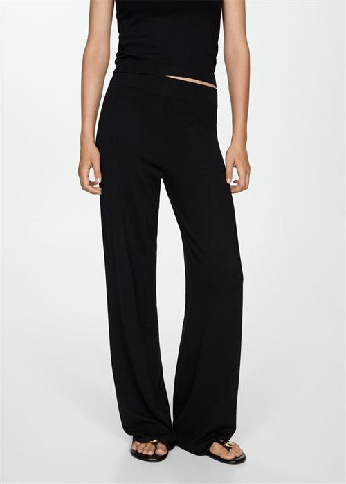 Se MANGO Knitted Wideleg Trousers Kvinde Black Bukser Str XS - hos Magasin ved Magasin