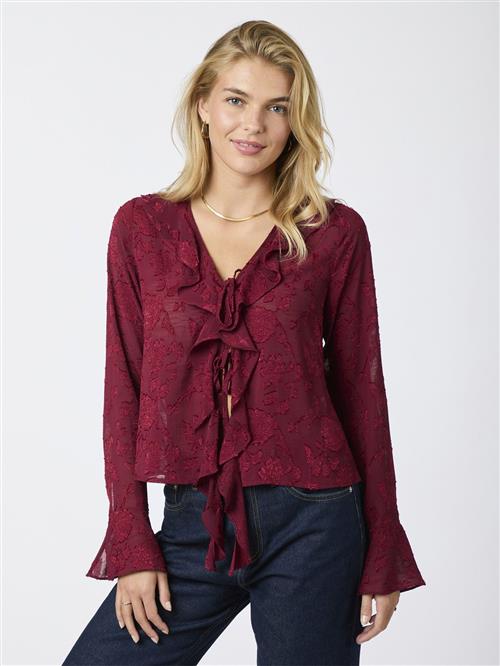 Se Neo Noir Anika Burnout Blouse Kvinde Burgundy Langærmede Bluser Str 44 - hos Magasin ved Magasin