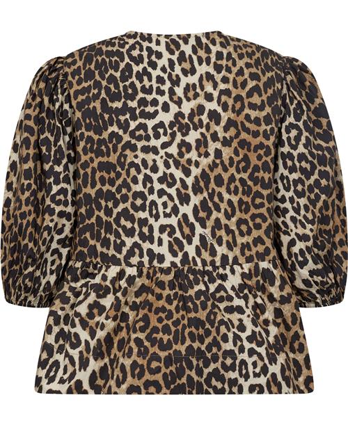 Se Ganni Printed Cotton Poplin Peplum Blouse Kvinde Leopard Langærmede Bluser Str 42 - hos Magasin ved Magasin