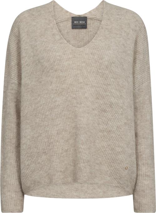 Mos Mosh Mmthora Vneck Knit Kvinde Feather Gray Sweaters Str S - hos Magasin