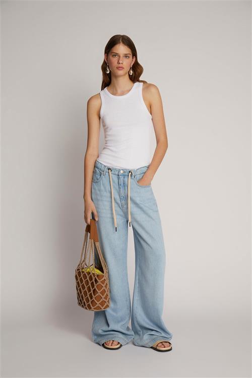 Se MUNTHE Obey Tencel Pants Kvinde Blue Bukser Med Brede Ben Str 42 - hos Magasin ved Magasin