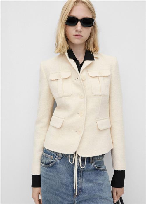 Se MANGO Blazer Tweed Pockets Kvinde Light Beige Blazere Str L - hos Magasin ved Magasin