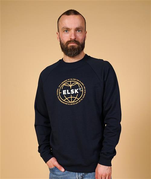 ELSK Statement Globe Men's Tværs Crewneck Mand 100 Dark Navy Sweatshirts Str S - Polyester hos Magasin