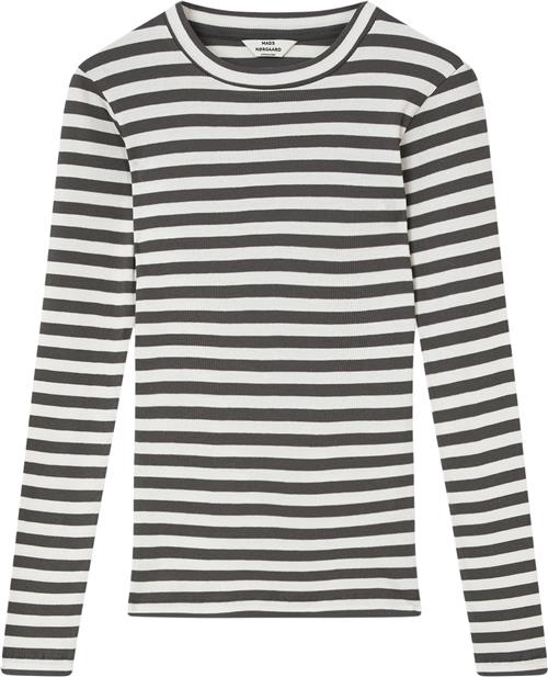 Mads Nørgaard - Copenhagen 2x2 Cotton Stripe Tuba Tee LS Kvinde Grå Og Hvid Med Striber Langærmede T-shirts Str S - Bomuld hos Magasin