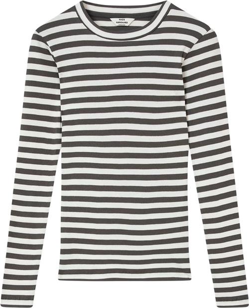 Mads Nørgaard - Copenhagen 2x2 Cotton Stripe Tuba Tee LS Kvinde Grå Og Hvid Med Striber Langærmede T-shirts Str M - Bomuld hos Magasin