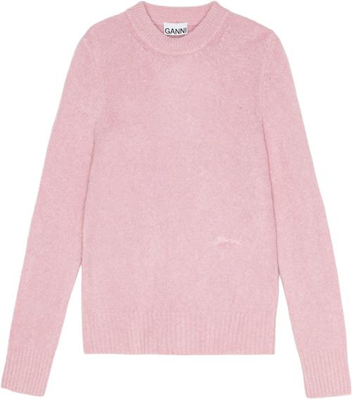 Ganni Brushed Alpaca Oneck Kvinde Chalk Pink Sweaters Str L - hos Magasin