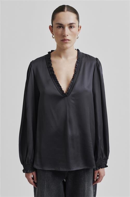 Second Female Bardi Vneck Blouse Kvinde Volcanic Ash Langærmede Bluser Str S - hos Magasin