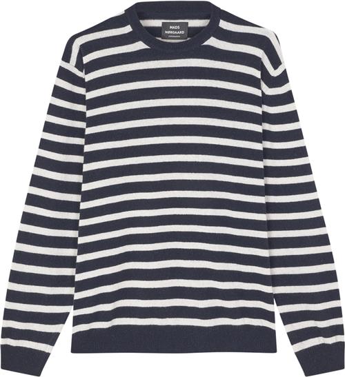 Mads Nørgaard - Copenhagen Eco Wool Karsten Stripe Knit Mand Hvid+Blå+Striber Sweaters Str XXXXL - hos Magasin