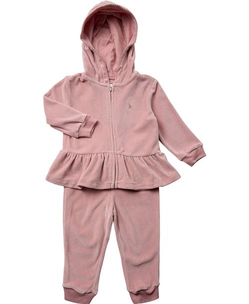 Polo Ralph Lauren Velour Hoodie & Jogger Pant Set Str 12 mdr / 74 cm Velour - Tickled Pink Hættetrøjer hos Magasin