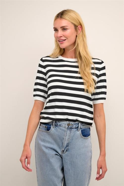 Kaffe Kamilo Short Sleeve Knit Kvinde Chalk/black Deep Stripe Kortærmede T-shirts Str L - hos Magasin