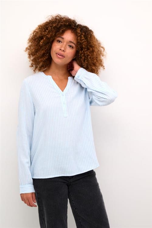 Kaffe Kamilia Blouse Kvinde Windsurfer / Chalk Stripe Langærmede Bluser Str 46 - hos Magasin