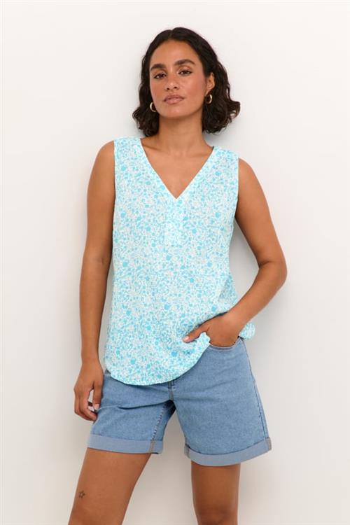 Se Kaffe Kaamber Top Printed Kvinde Blue Atoll Petit Fleur Toppe Str 40 - hos Magasin ved Magasin