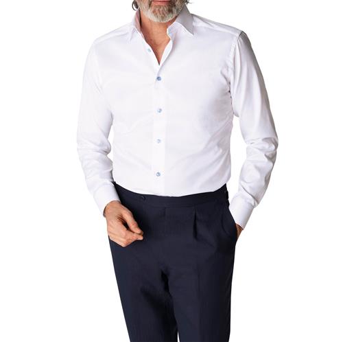 ETON White Twill Shirt Blue Details Slim Fit Mand Hvid Langærmede Skjorter Str 40 - Uld hos Magasin