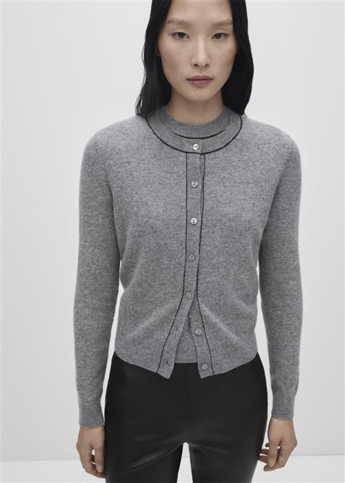 Se MANGO Cardigan 100% Wool Decorative Stitc Kvinde Medium Grey Cardigans Str M - hos Magasin ved Magasin