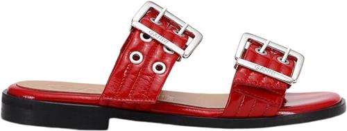 Ganni Feminine Buckle Two Strap Sandal Na Kvinde Racing Red Flade Sandaler Str 38 - hos Magasin