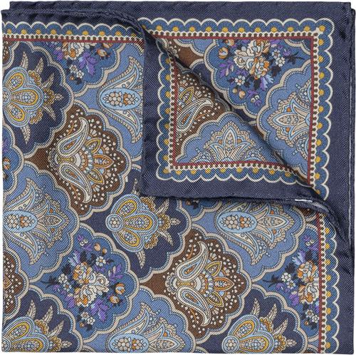 ETON Mid Blue Medallion Print Silk Pocket Square One Size - Slips hos Magasin