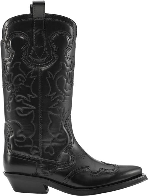 Ganni Mid Shaft Embroidered Western Boot Kvinde Black/black Cowboy & Biker Str 41 - hos Magasin