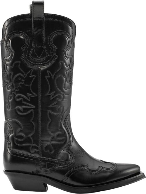 Ganni Mid Shaft Embroidered Western Boot Kvinde Black/black Cowboy & Biker Str 36 - hos Magasin