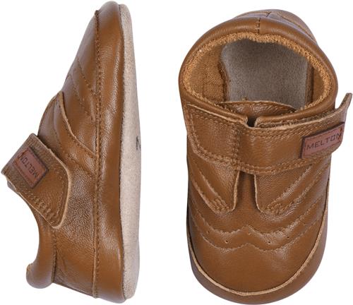 Melton Leather Shoe Velcro Brown Hjemmesko Str 0-6M - hos Magasin