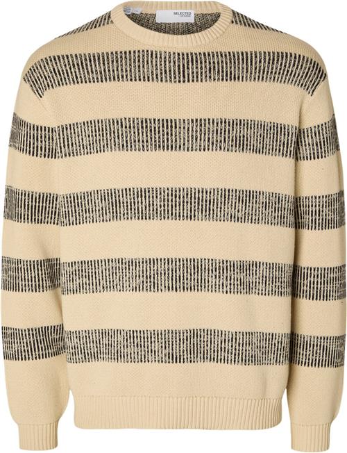 Selected Homme Slhstan Relaxed LS Knit Stripe Crew Mand Fog/sky Captain Sweaters Str XL - hos Magasin